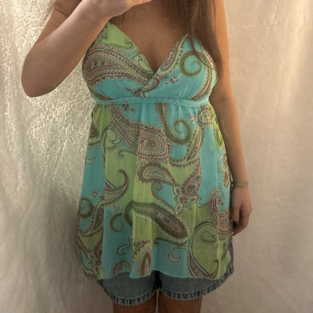 Green, Blue, and Purple Paisley Top